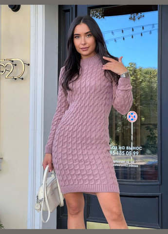 Пудрова в'язана сукня пудрового кольору 30288 сукня светр Fashion однотонна