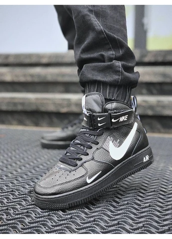 Білі кросівки чоловічі nike air force 1 high black white 1 найк аір форс 1 білі демісезон No Brand