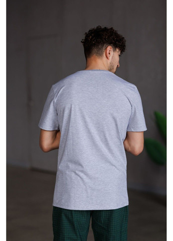 Піжама чоловіча футболка сірий меланж + штани SOFT в клітинку зелені Handy Wear (329447834)