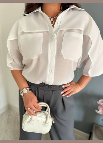 Белая повседневный рубашка однотонная Україна с коротким рукавом