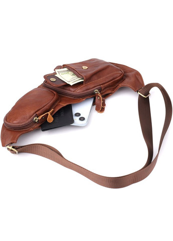 Зручна чоловіча сумка з великою кількістю кишень із натуральної шкіри 22963 Коричневий Vintage (348430321)
