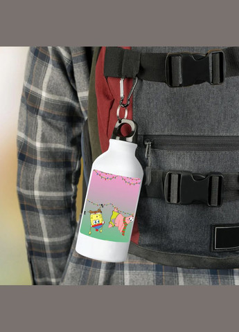 Фляга Губка Боб (пляшка) для води з карабіном 500 мл Металева (Туристична, Для кемпінгу, Для спорту) #08 500 мл Білий No Brand (323639902)