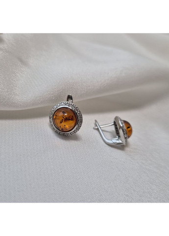Серебряные серьги Круг с Янтарем серебро 925 пробы Родированное 870с 5.48г Nobrand (370438640)