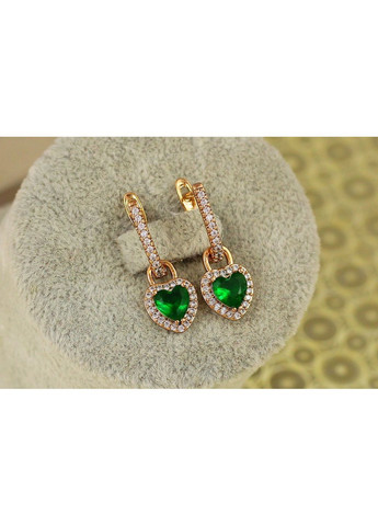 Сережки підвіски зйомне сердечко із зеленим каменем 2,5 см золотисті love-shopping Xuping Jewelry (354657891)