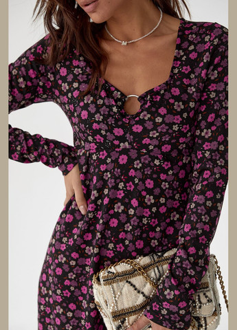 Розовое повседневный короткое платье с цветочным принтом 2230 Lurex с цветочным принтом