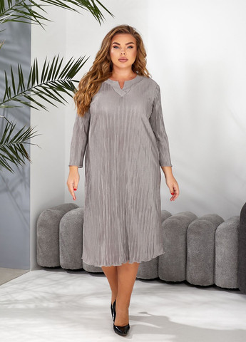 Серое праздничный, коктейльное, вечернее платье плиссе а-силуэт, плиссированное No Brand однотонное