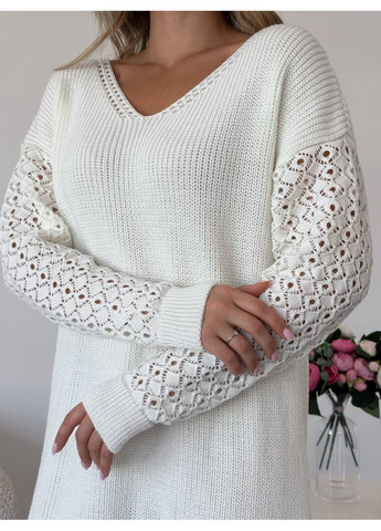 Молочное праздничный, повседневный, кэжуал женское вязаное платье No Brand однотонное