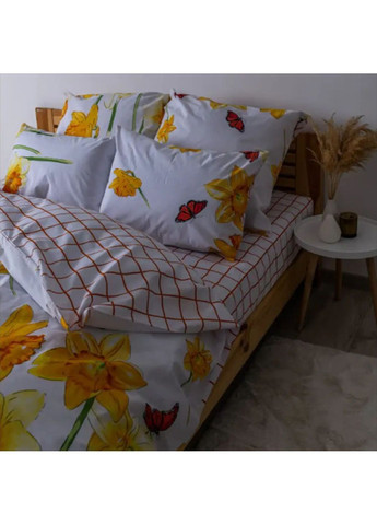 Євро комплект постільної білизни Бязь з наволочками 70*70 см, 115 гр/м2 Нарцис Білий з жовтим (19930200215) ТЕП (366091889)