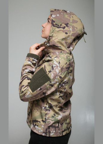 Оливковая (хаки) демисезонная женская куртка softshell (мультикам) No Brand