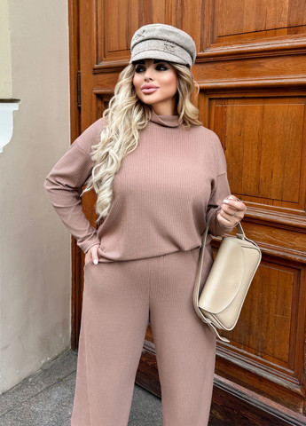 Трикотажный костюм женский демисезонный оверсайз в рубчик в рубчик No Brand (362660009)