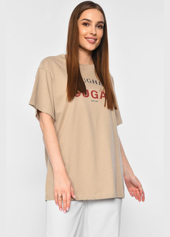 Бежевая летняя футболка женская бежевого цвета Let's Shop