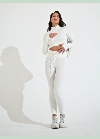 Спортивный костюм в рубчик (рашгард и леггинсы) белого цвета, размер XS Trends (330757102)