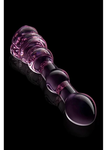 Стеклянный фаллоимитатор в форме бутона розы с бусинами розовый Glaze Glass Dream Toys (384558051)
