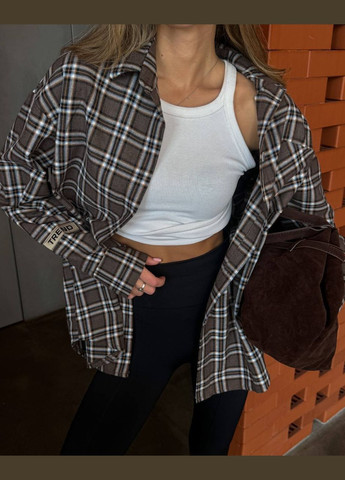 Серо-коричневая кэжуал рубашка в клетку MonCher с длинным рукавом