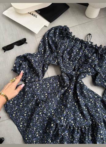 Синя повсякденний жіноча сукня міні у квітковий принт кльош Style Point з квітковим принтом