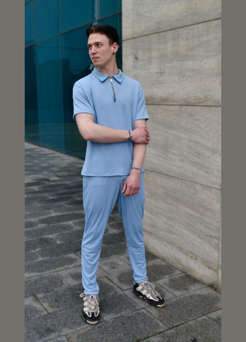 Светло-синий летний костюм мужской с брюками и футболкой Seventy.Eight