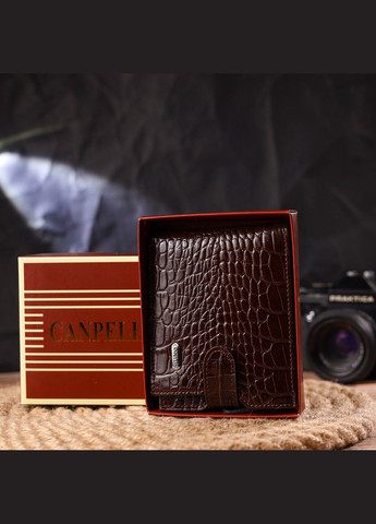 Горизонтальний чоловічий гаманець із натуральної фактурної шкіри 21503 Коричневий Canpellini (329150212)