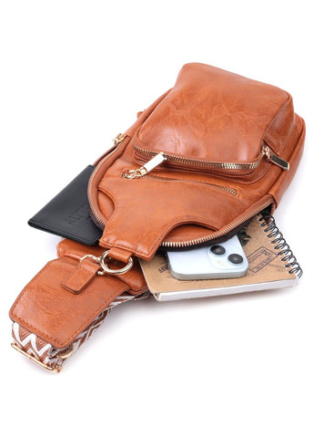 Стильна жіноча слінг сумка через плече з екошкіри 22751 Рудий Vintage (303877241)
