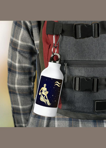 Фляга (бутылка) для воды Водолей (знак зодиака) с карабином 500 мл Белый No Brand (323639824)