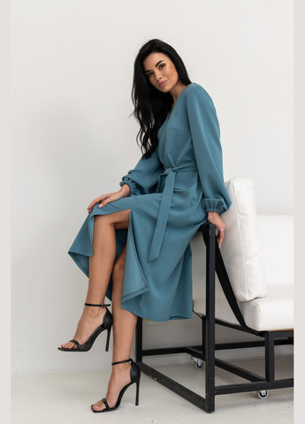 Бірюзова жіноча сукня міді довжини з v-подібною горловиною та асиметричними рельєфами (ск 0124) RiMari