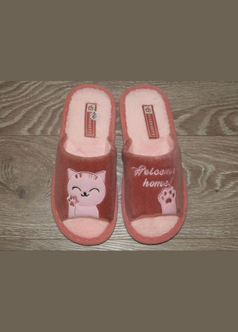 Розовые женские тапочки с милым котиком Scarrhett с аппликацией, с белой подошвой, с логотипом, с вышивкой