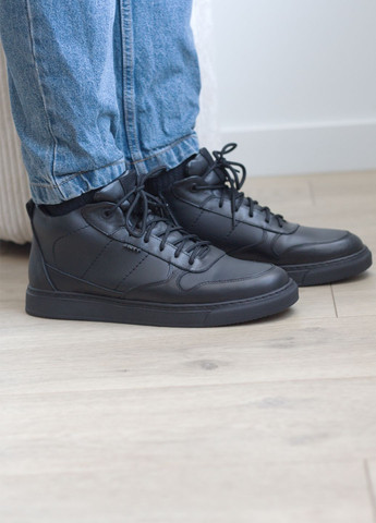 Черные кеды мужские зимние из натуральной черной кожи на меху с молнией No Brand 4417