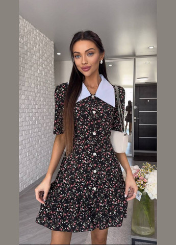 Чорна повсякденний, святковий сукня Украина з квітковим принтом