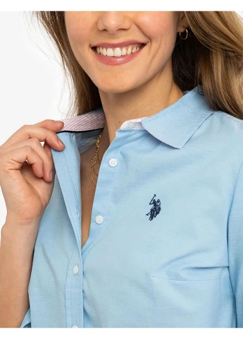 Голубое кэжуал платье рубашка U.S. Polo Assn. однотонное
