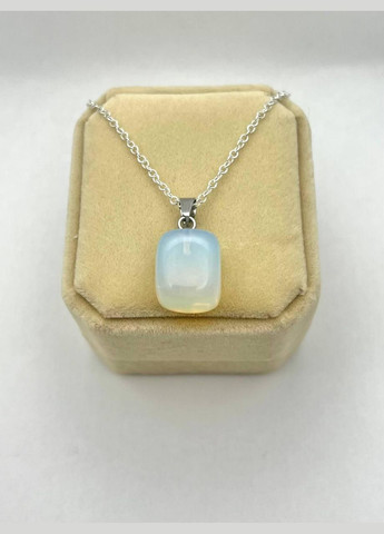 Кулон талісман з Місячним каменем у формі "міні блок" на ланцюжку сталь у оксамитовій коробочці Eco (331291722)