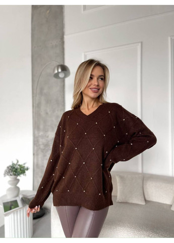 Коричневий демісезонний жіночий светр пуловер No Brand