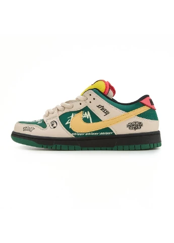 Цветные демисезонные кроссовки мужские nike sb dunk low x stussy racer custom найк сб данк No Brand