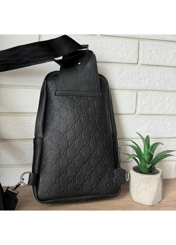 Мужская кожаная сумка бананка стиль Гуччи тиснение слинг на грудь и плечо черная барсетка для мужчин ProDobro (363221021)