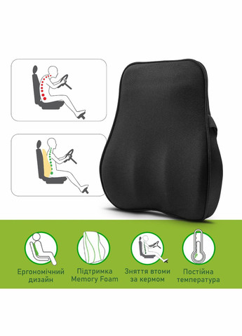 Подушка під спину автомобільна ортопедична 440x400x110 мм Чорна ProfiLuxe AMF 002 (330761225)