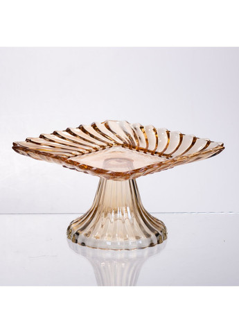 Тортівниця скляна квадратна на ніжці, 16×16 см Коричнева 64486-18 Yiwu (368707172)