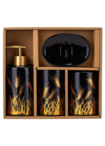 Набір для ванної кімнати 4 предмети кераміка 9190-017 чорний із візерунком No Brand (346152703)