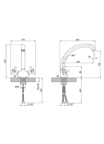 Смеситель для кухни Lamb 273F двухвентильный LDLAM273FCRM21890 Chrome LIDZ 271F-3 (346492415)