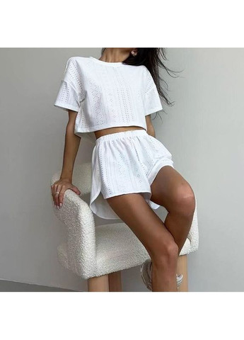 Біла жіноча піжама sm24107a white футболка та шорти жіноча піжама 5 шт. Lesko