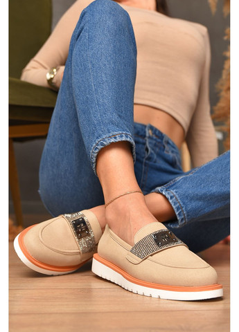 Let's Shop Туфли-лоферы женские бежевого цвета лоферы бежевый з искусственная замша, украина — демисезон (361658482)
