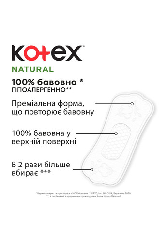 Ежедневные прокладки Natural Normal+, 36 шт. Kotex (328231407)
