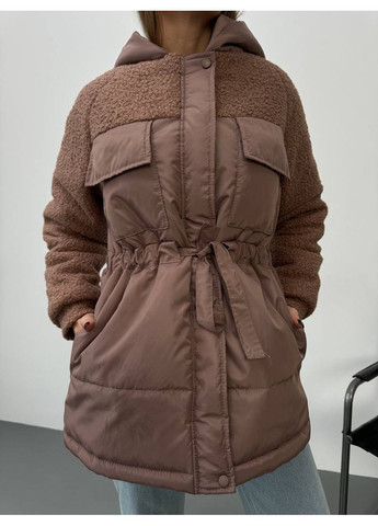 Темно-бежева зимова жіноча куртка плащівка+баранчик Osoblyva