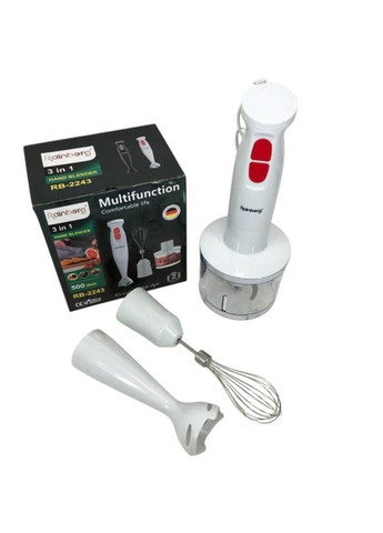 Занурювальний блендер 3 в 1 RB-2243 / Кухоний подрібнювач з міксером 500 Вт Білий Rainberg (362354508)