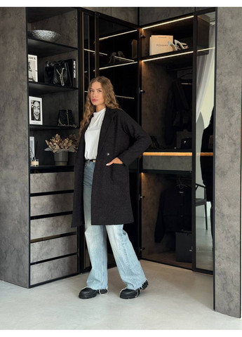 Чорне демісезонне Пальто без підкладки букле з кишенями на ґудзиках Україна