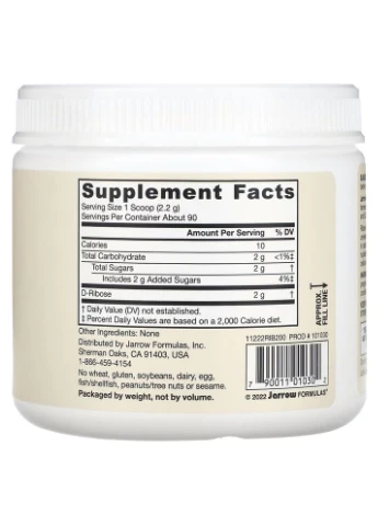D-рибоза D-Ribose Vegan, 200 грам для відновлення м'язів та витривалості Jarrow Formulas (334707617)