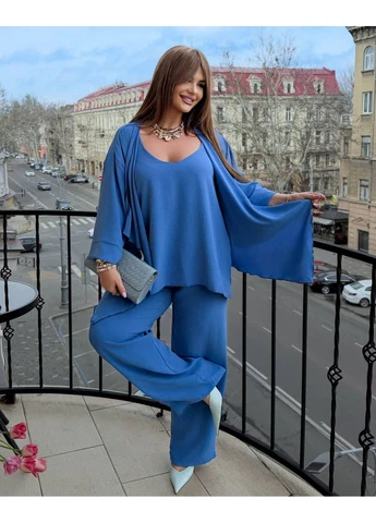 Жіночий костюм трійка з майкою, палаццо та накидкою Україна (388085345)