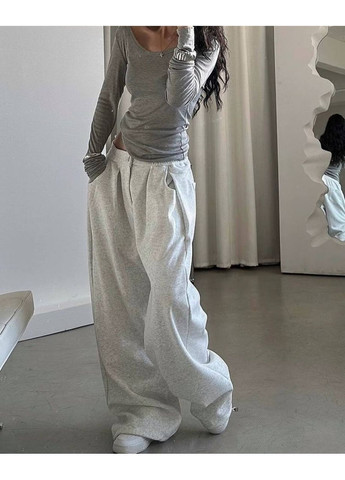 Сірий спортивний штани високої посадки на гумці No Brand 1639-1 (350313983)