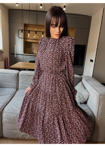 Бордова повітряна сукня міді в квітку Fashion