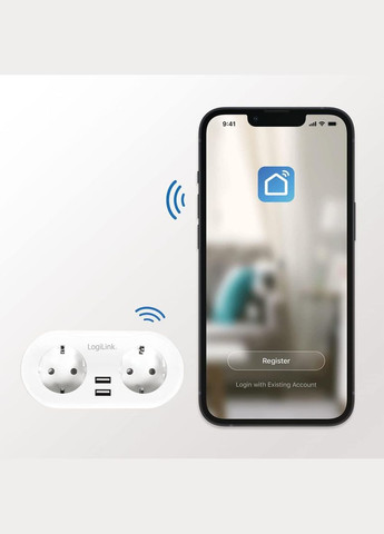 Wi-Fi домашня розетка SH0102 2-х канальна (2 x CEE 7/7) + 2 x USB-A LogiLink (301854087)