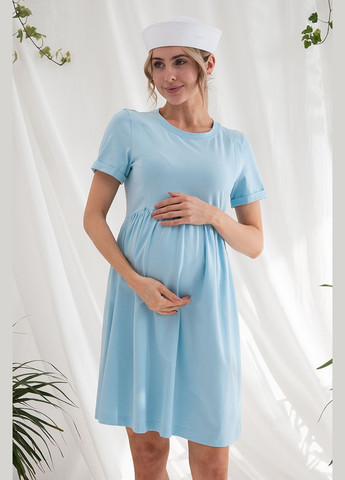 Блакитна блакитна сукня-футболка для вагітних та годуючих з бавовняного трикотажу Юла мама