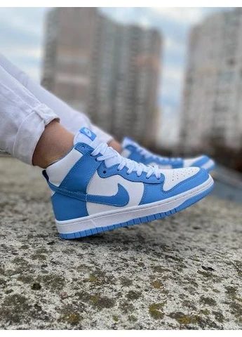Белые летние кроссовки nike dunk high blue white найк данк No Brand