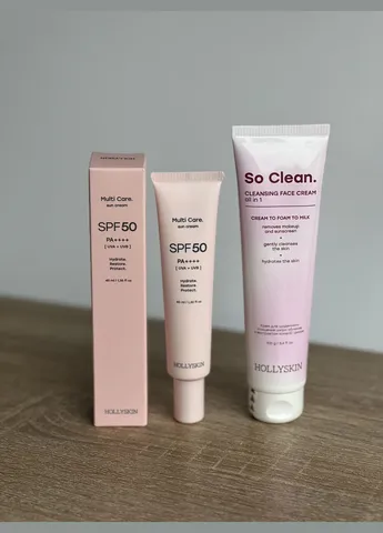 Hollyskin Набір Сонцезахисний крем спф Multi Care SPF 50 + Крем для щоденного очищення шкіри обличчя — Крем, Україна (331162634)
